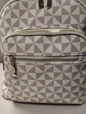 Women's Cream Geometric Print Mini Backpack with Gold Hardware